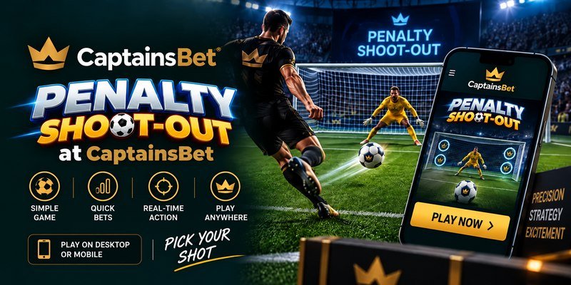 Penalty Shoot-Out at CaptainsBet Kenya with a footballer taking a penalty and the game displayed on a smartphone. 