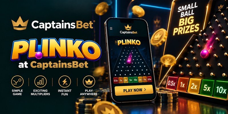 Plinko at CaptainsBet Kenya with a pink ball, multiplier board and the game displayed on a smartphone.