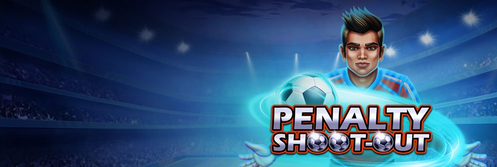 Banner do Penalty Shoot-Out com um guarda-redes e uma bola num estádio iluminado