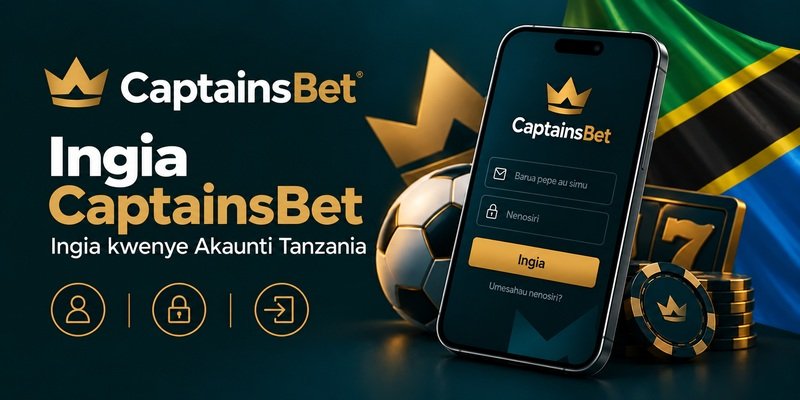 Kuingia kwenye akaunti ya CaptainsBet Tanzania kupitia simu, ikiwa na sehemu za barua pepe au simu na nenosiri.